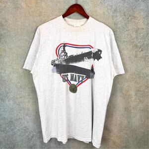 VTG 90s US Navy T Shirt Mens Sz XL Gray Military Ship Single Stitch USA Graphic